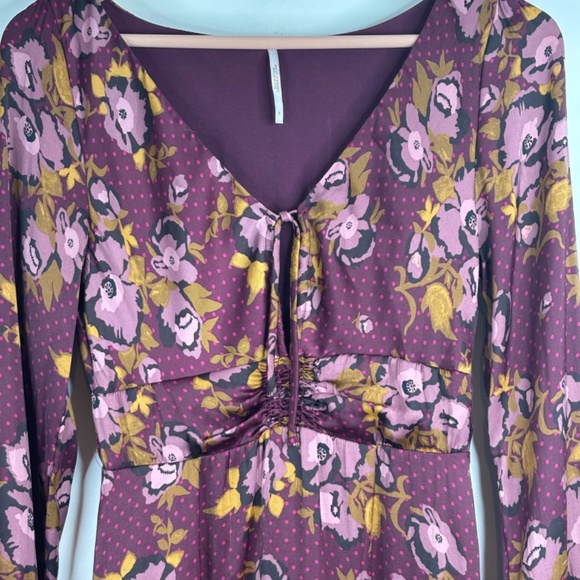 Free People Morning Light Long Sleeve Dress 6 Balloon Sleeve Floral Boho 70s - Picture 4 of 15